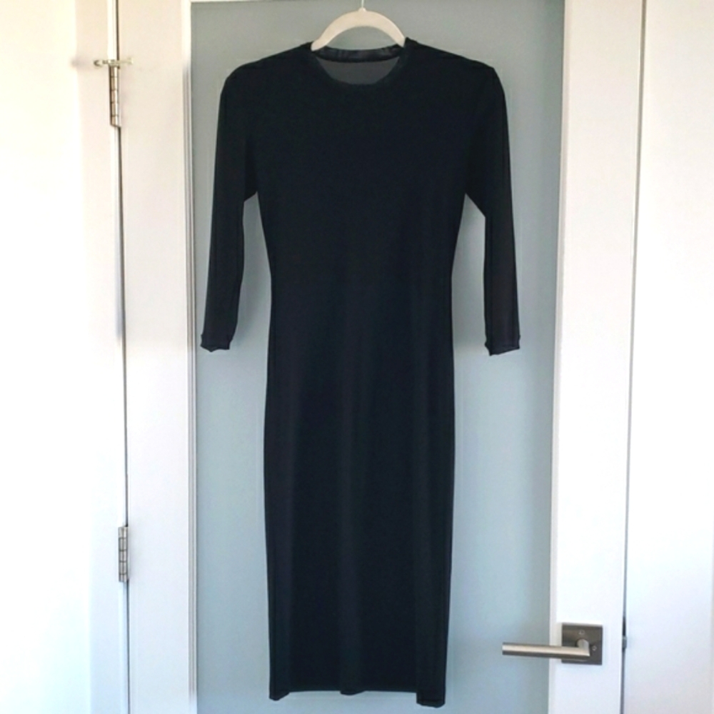 Black Stretch Work To Party Light Weight Sheer Back Dress
